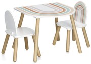 Set mobila copii RAINBOW din MDF si pin, masa + 2 scaune