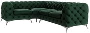 Colțar verde închis cu tapițerie din catifea (cu colț pe partea stângă/în formă de ”L”) Chelsea – Ropez