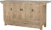 Bufet din lemn de ulm reciclat, natur, cu 4 uși și mânere cu inel din metal, aspect rustic, finisaj natural, 90 x 177 x 46 cm, „Étable”