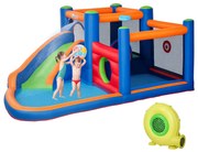 Outsunny 4 in 1 pentru copii Tobogan de apa Bounce House tobogan, trambulina, piscina, pentru copii de 3-8 ani