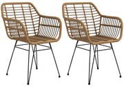 HOMCOM Set 2 Scaune în stil Boho, Scaune de bucătărie, Ratan PE, 56 x 60 x 79 cm, Natur + Negru | Aosom Romania