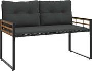 vidaXL Bancă cu strat din lemn cu pernă Gri închis 114 x 55 x 77 cm