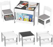HOMCOM Set de Masă și Scaun pentru Copii, Set de Birou și Scaun pentru Copii 2-în-1 cu Tablă și Rafturi pentru Cărți, 61.5x61.5x48 cm, Gri | Aosom Romania
