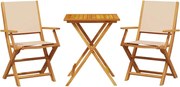 vidaXL Set mobilier bistro, 3 piese, textil bej/lemn masiv