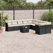 vidaXL Set canapele de grădină cu perne, 11 piese, negru, poliratan