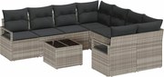 vidaXL Set de canapea cu pernă 9 pcs Gri deschis și Negru poliratan