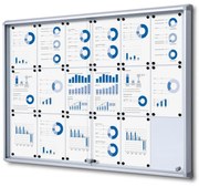 Vitrina de informatii interioare cu usi glisante 18 x A4 - spate tabla, aluminiu
