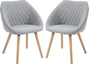 HOMCOM Set de 2 Scaune de Dining Design scandinav, Picioare subtiri din lemn de fag, Scaun cu spătar și brațe ergonomice, Gri | Aosom Romania