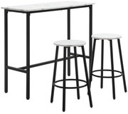 HOMCOM Set Masă și 2 Scaune de Bar din PAL, MDF și Oțel, 100x40x90 cm, Alb și Negru | Aosom Romania