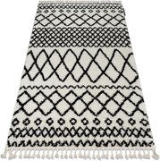 Covor PROMO Berber Safi N9040 albsi negru Franjuri shaggy pletos