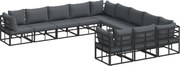 vidaXL Set de canapele pentru grădină cu pernă 11 pcs Negru Aluminiu