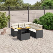 vidaXL Set mobilier de grădină cu perne, 6 piese, negru, poliratan