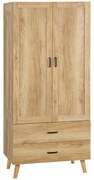 HOMCOM Dulap Dormitor 2 Uși cu 2 Sertare și Bară pentru Umerașe 80x54x180 cm Lemn | Aosom Romania