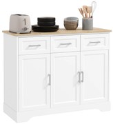 HOMCOM Bufet Modern din MDF și PAL cu Raft Reglabil, Dulap Multifuncțional cu 3 Sertare și 3 Uși, 101x39x82 cm, Alb | Aosom Romania