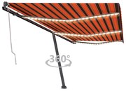 vidaXL Copertină automată senzor vânt&amp;LED, portocaliu&amp;maro, 600x300 cm