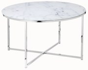 Masuta de cafea rotunda din metal si sticla 80 cm alba