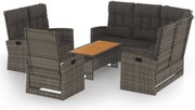 vidaXL Set mobilier de grădină cu perne, 4 piese, gri, poliratan