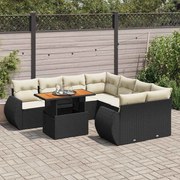vidaXL Set mobilier de grădină cu perne, 9 piese, negru, poliratan