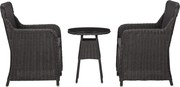 vidaXL Set mobilier bistro de grădină cu perne 3 piese negru poliratan
