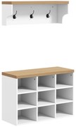 HOMCOM Set mobilier pentru hol 2-în-1 cuier de perete băncuță pentru încălțăminte 3 cârlige și 9 nișe 75x30x50cm alb și stejar | Aosom Romania