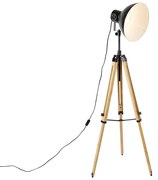 Lampa de podea trepied industrial neagra cu lemn - Mango