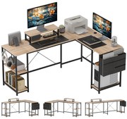 HOMCOM Birou de colț modular reversibil 168-240 cm stil industrial, raft reglabil, sac de depozitare, suport pentru ecran | Aosom Romania