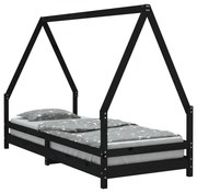vidaXL Cadru de pat pentru copii, negru, 80x200 cm, lemn masiv de pin