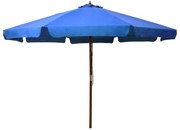 vidaXL Umbrelă de soare de exterior, stâlp lemn, azuriu, 330 cm