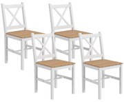 HOMCOM Set 4 Scaune cu Spătar Transversal, Scaune Clasice din Lemn de Pin, 41x46.5x87 cm, Alb | Aosom Romania