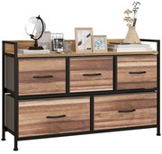 HOMCOM Comodă de Depozitare 5 sertare din Material Textil 98 x 29 x 63 cm structură din oțel negru | Aosom Romania