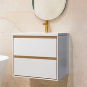 Dulap baza suspendat Rune Dagaz 2 sertare 59 cm alb-lemn lucios