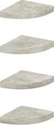 vidaXL Rafturi de colț de perete, 4 buc., gri beton, 25x25x3,8 cm, MDF