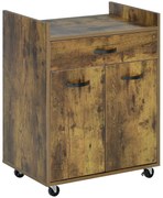 HOMCOM Cărucior de Bucătărie, Insulă de Bucătărie din Lemn cu 4 Roți și Raft Reglabil, 60x40x77 cm, Maro Rustic | Aosom Romania