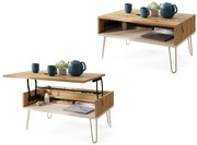 Mazzoni HAIRPIN S-90 Stejar Artisan/Bej (Șampanie) - MASĂ DE CAFEA MODERNĂ MASĂ CU BLAT RIDICAT + COMPARTIMENT + RAFT