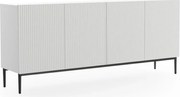 Comodă Nicole 200 cm cu patru uși, fronturi riflate - alb mat / picioare negre