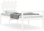 vidaXL Cadru de pat senior cu tăblie, 90x200 cm, alb, lemn masiv