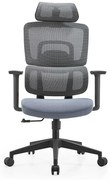 Scaun ergonomic Gary-H, suport lombar 3D, tetiera 2D, cotiere reglabile, Mesh/Textil, Negru/Gri