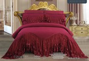 Cuvertura Pentru Pat Dublu 3 Piese de Lux, din Bumbac Finet Premium, Rosu Inchis