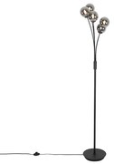 Lampa de podea moderna neagra cu 5 lumini cu sticla fumurie - Atena