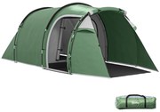 Cort Camping 4 Persoane Outsunny, Impermeabil, Usi cu fermoar 426x206x154cm Verde Inchis | Aosom Romania