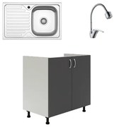 Set Masca Chiuveta Karo, Antracit/Alb, 80 x 50 x 80 cm, Chiuveta Inox, Cuva dreapta, Baterie Flexibila