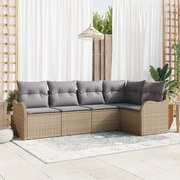 vidaXL Set de canapele pentru grădină cu pernă 5 pcs Bej Rattan poli