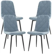 HOMCOM Set 4 Scaune cu Șezut Tapițat și Spătar, Scaune din Catifea și Țesătură cu Efect de Otel, 45x54x87 cm, Albastru Deschis | Aosom Romania