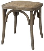 Taburet din lemn de cauciuc, rattan si rachita, cu aspect vintage , Old French