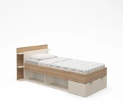 Pat alb/în culoare naturală cu aspect de lemn de stejar cu spațiu de depozitare fără somieră 90x200 cm Albo – Marckeric