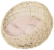 Pat Elegant pentru Pisici PawHut, Design din Rattan cu Pernă din Lin și Bumbac, Bej, Ф56x35cm | Aosom Romania