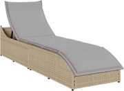 vidaXL Sezlong pliabil cu pernă și depozitare din polirattan bej