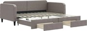 vidaXL Pat de zi cu extensie și sertare, gri taupe, 100x200 cm, textil