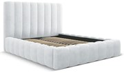 Pat matrimonial gri deschis tapițat cu spațiu de depozitare cu somieră 160x200 cm Kelp – Micadoni Home