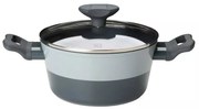 Oala cu capac de sticla Tasty 678536, 20 cm, 2.5 l, Manere moi, Aluminiu, Acoperire antiaderenta, Gri